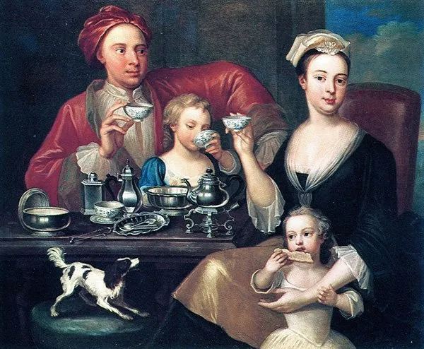 Joseph Van Aken  (Antwerp-born British painter, c.1699‑1749) An English Family at Tea 1725