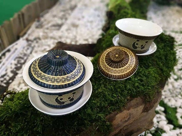 Ceramic teaware with a bamboo coat