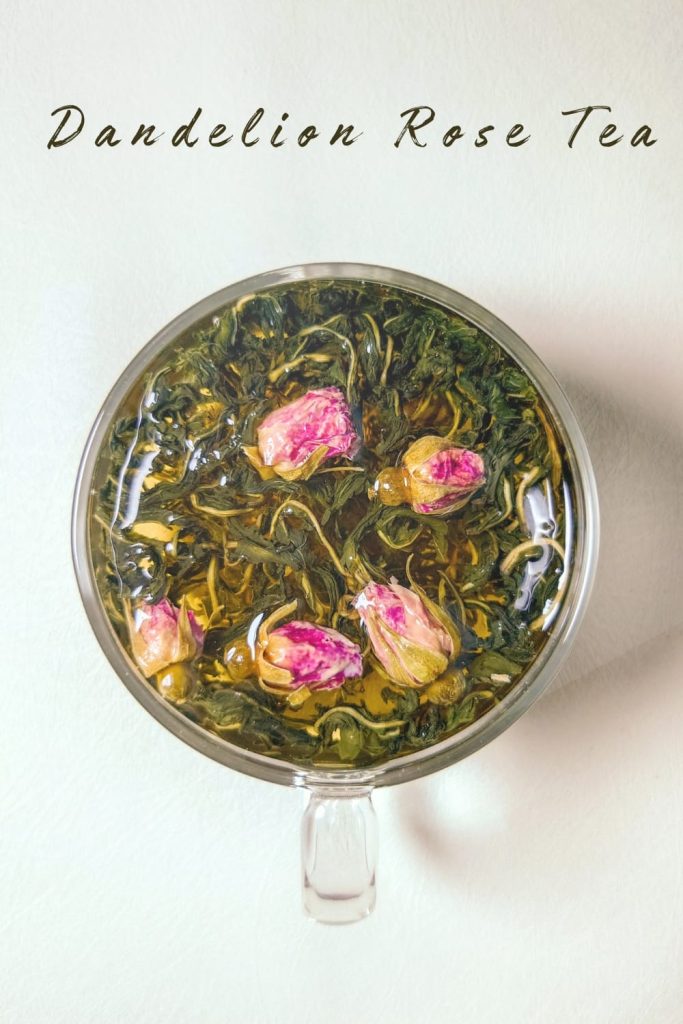 a cup of dandelion rose tea